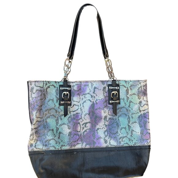 Vera Wang Metallic Purple Aqua Blue Gray Shoulder Purse Bag 12.5" Tall (READ) - Picture 3 of 16